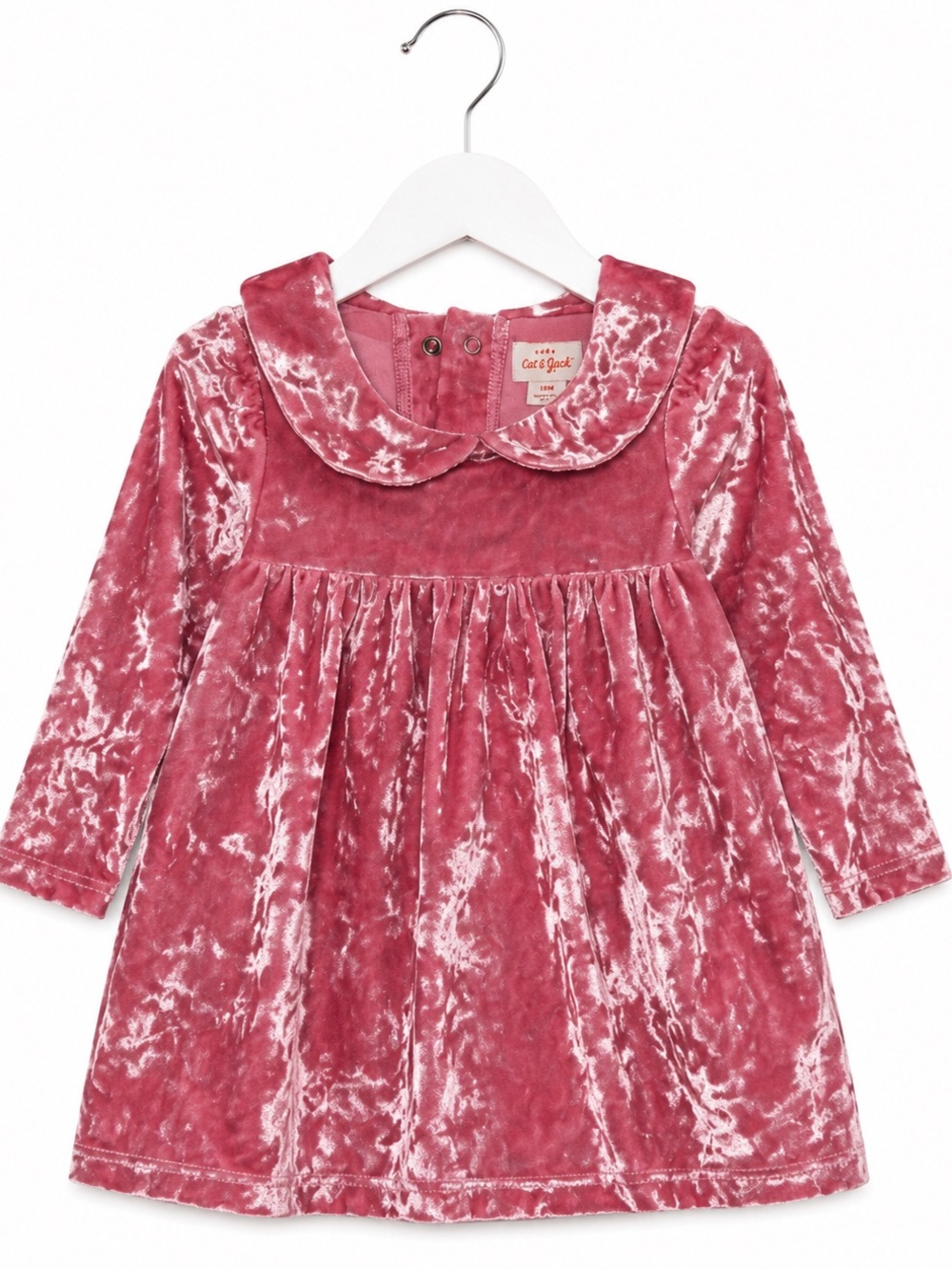 Cat & Jack Pink Crushed Velvet Peter Pan Collar Dress Infant Girls 6-9 Months